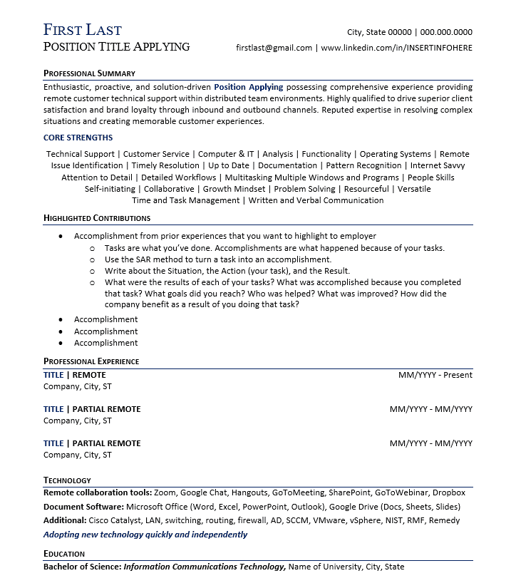Resume Structure Format